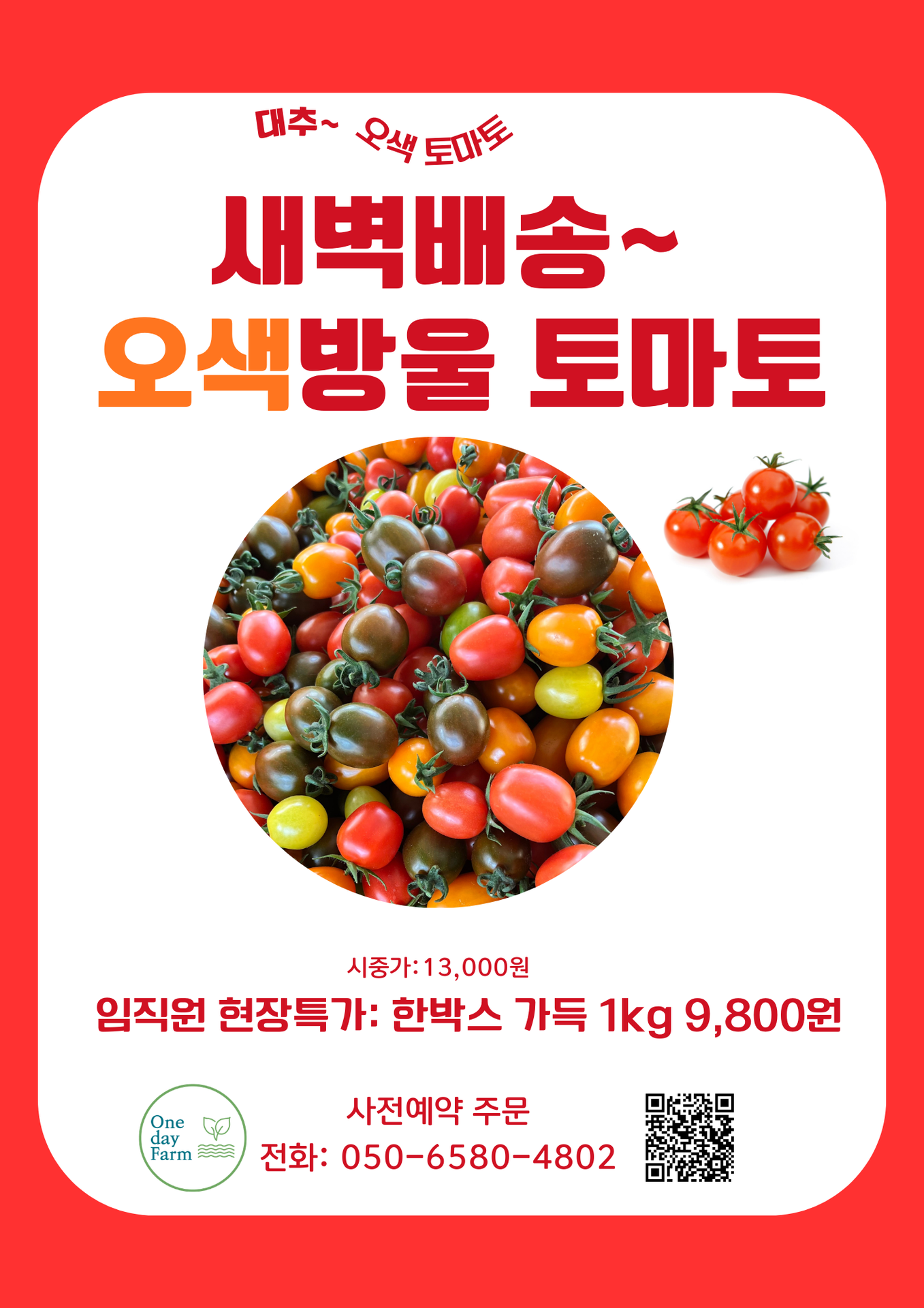 [네오위즈 4월2일 현장픽업] 오색 방울 토마토 1KG 한박스