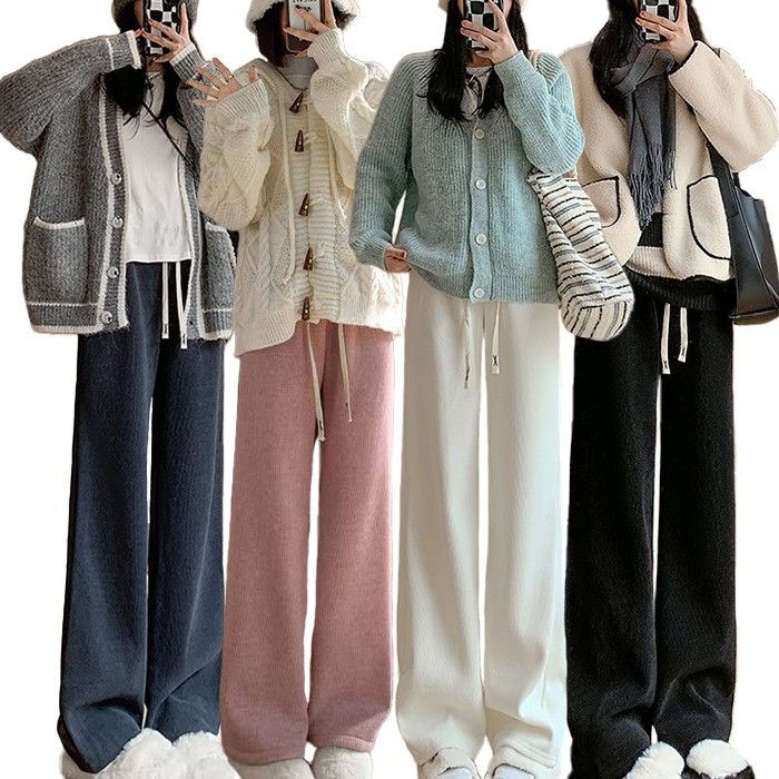 여성 코듀로이 기모 와이드 밴딩 팬츠(44-77) 6color / 골덴바지 와이드바지 일자핏 기모바지 여자겨울바지