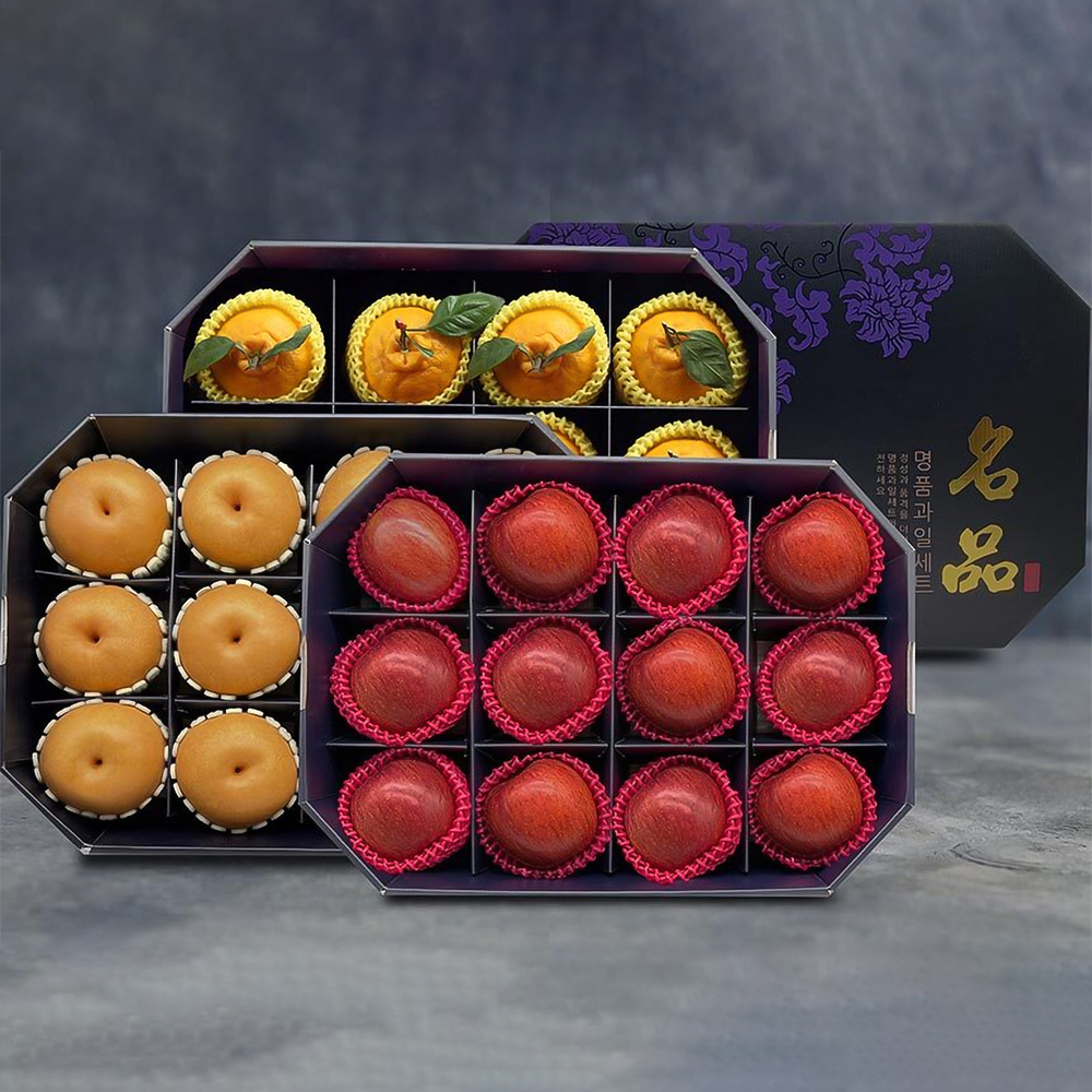 [노블] 팔각 1+1+1 VIP 선물세트 (15.8kg/사과12과+배10과+한라봉12과)