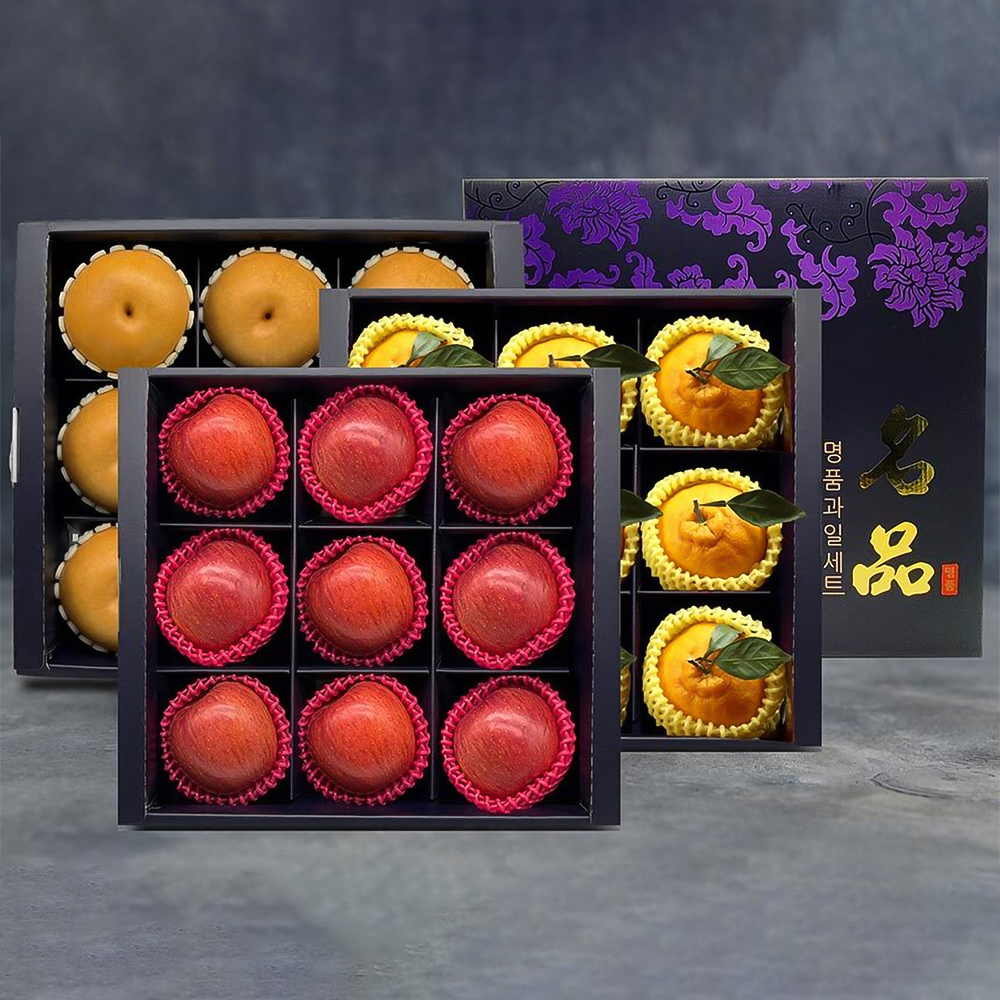 [노블] 사각 1+1+1 실속 선물세트 (10.5kg/사과9과+배9과+한라봉9과)