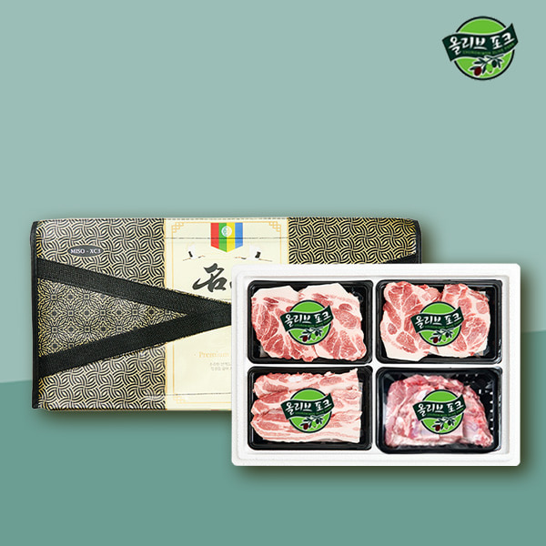 [올리브포크] 한돈 구이갈비 선물세트 7호 1.6kg (목살400,목살400,삼겹400,돼지갈비400)