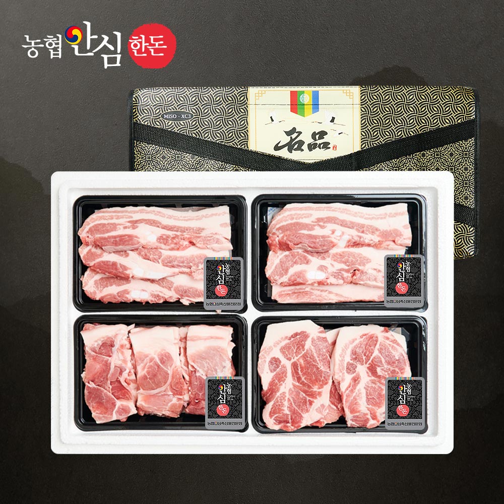 [농협안심한돈] 구이갈비 선물세트 6호 1.6kg (삼겹400,삼겹400,목살400,돼지갈비400)