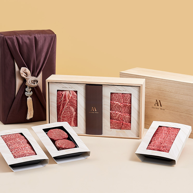 [어나더미트] 1++한우 오동나무 선물세트 2.4kg (꽃,안,채,부,갈,특)