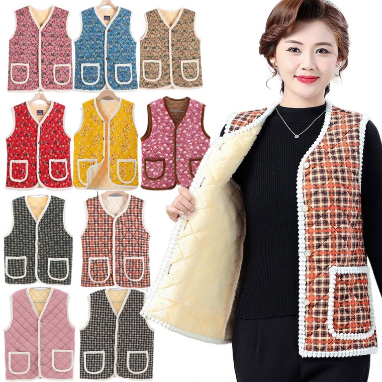 [도매라인]*겨울재고땡처리 고급진 할머니조끼 빈티지융털조끼 겨울조끼 베스트 김장조끼 꽃무늬 융털조끼